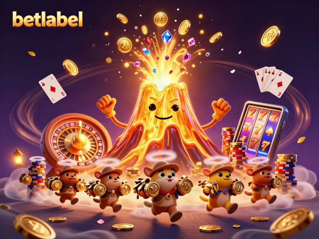 Betlabel offers thrilling casino experiences with a volcano erupting treasures and gaming action.